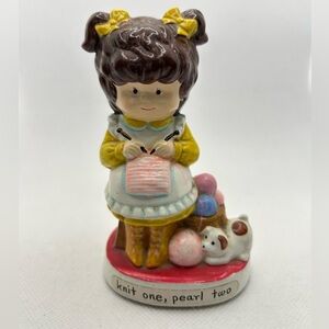 Vintage ‘Knit One Purl Two’ figurine Good Grief made in Japan girl puppy ceramic